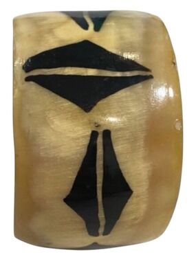Vintage Handcrafted Yellow & Black Horn Cuff Bracelet With Unique Geometric Desi